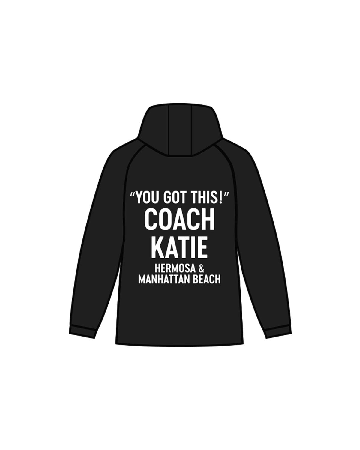 The Mens Windbreaker - Black - Vasilios Filippakis - Left Chest & Back Stacked "COACH KATIE" - Printed - White