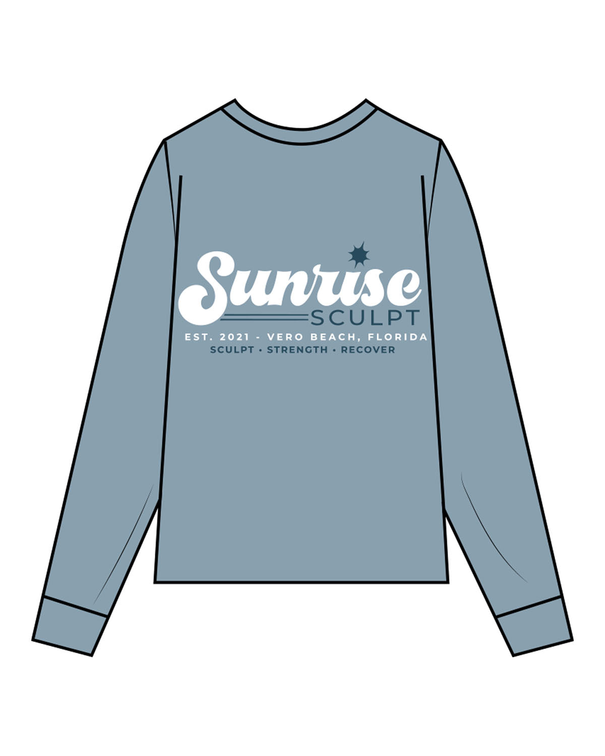 The Unisex Midweight Long Sleeve - Ice Blue - Sunrise Sculpt - Left Chest & Back Stacked - Printed - Full Color