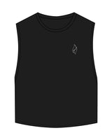 The Crop Muscle Tank - Black - The Burn Society - Left Chest - Printed - White