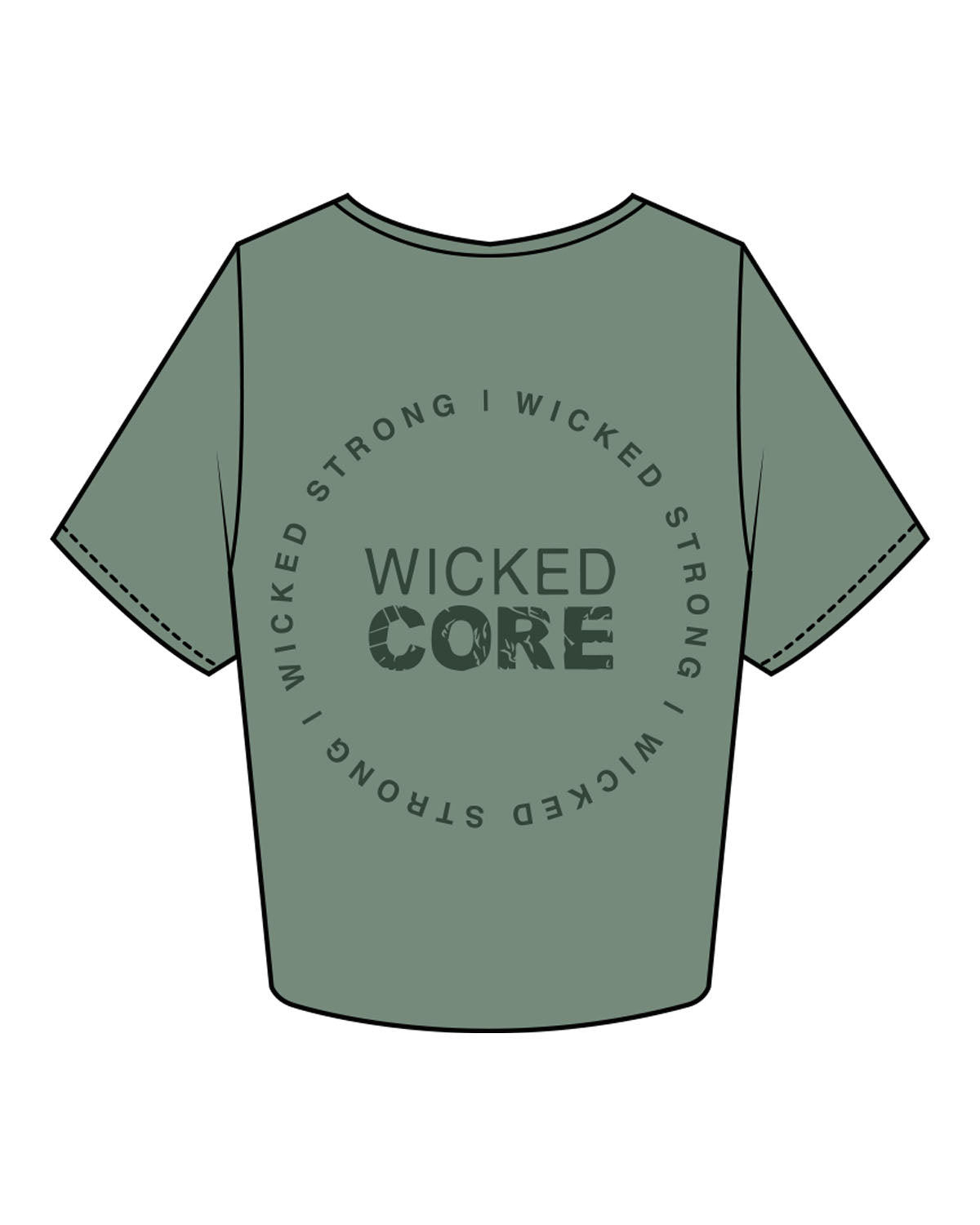 The Crop Tee - Sage - Wicked Core - Left Chest & Back Center - Printed - Tone on Tone