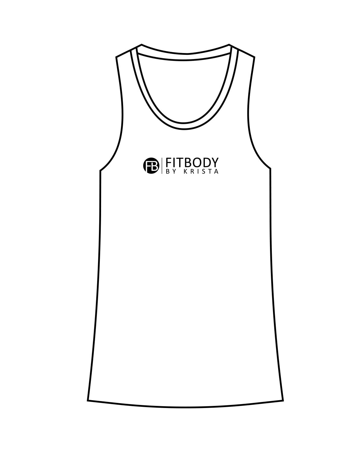 The Womens Full Length Tank - White - Krista - Center Chest - Upper Back - Printed - Black