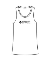 The Womens Full Length Tank - White - Krista - Center Chest - Upper Back - Printed - Black