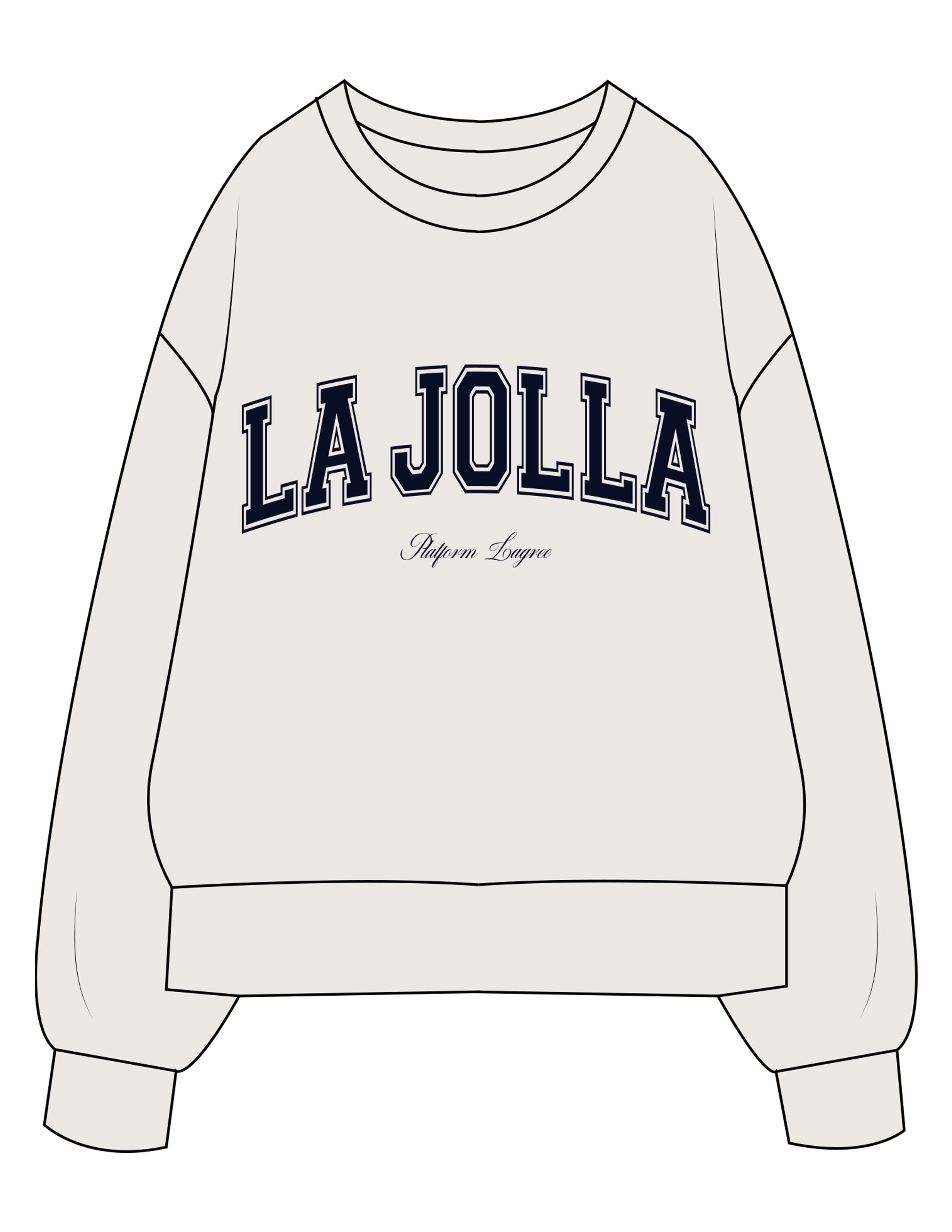 The Womens Crewneck - Bone - Platform - Center Chest Arc Stacked - Printed - Navy