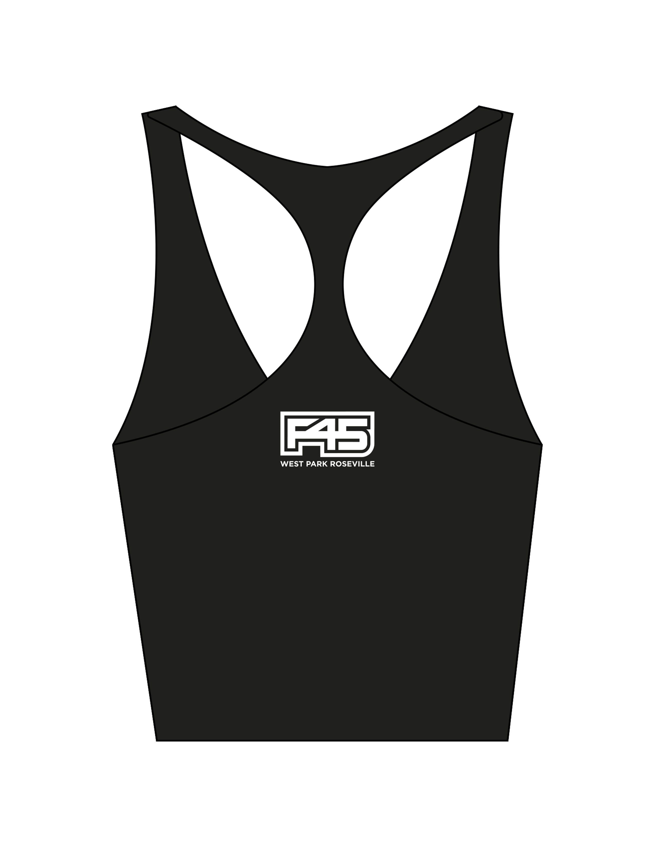 The Racer Tank - Black - F45 West Park - Center Back Stacked - Printed - White