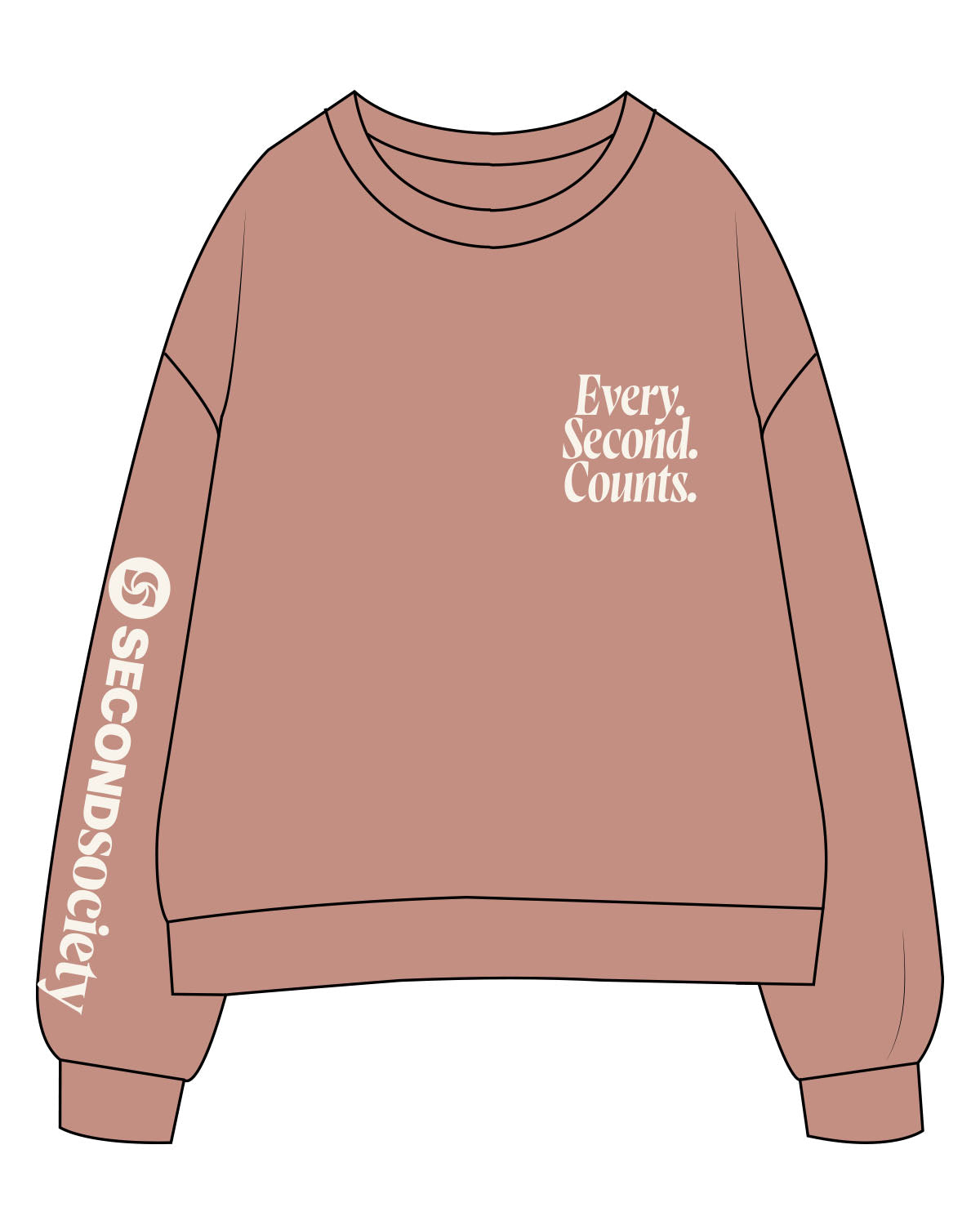 The Womens Crewneck - Clay - Second Society - Right Sleeve & Left Chest Stacked - Cream