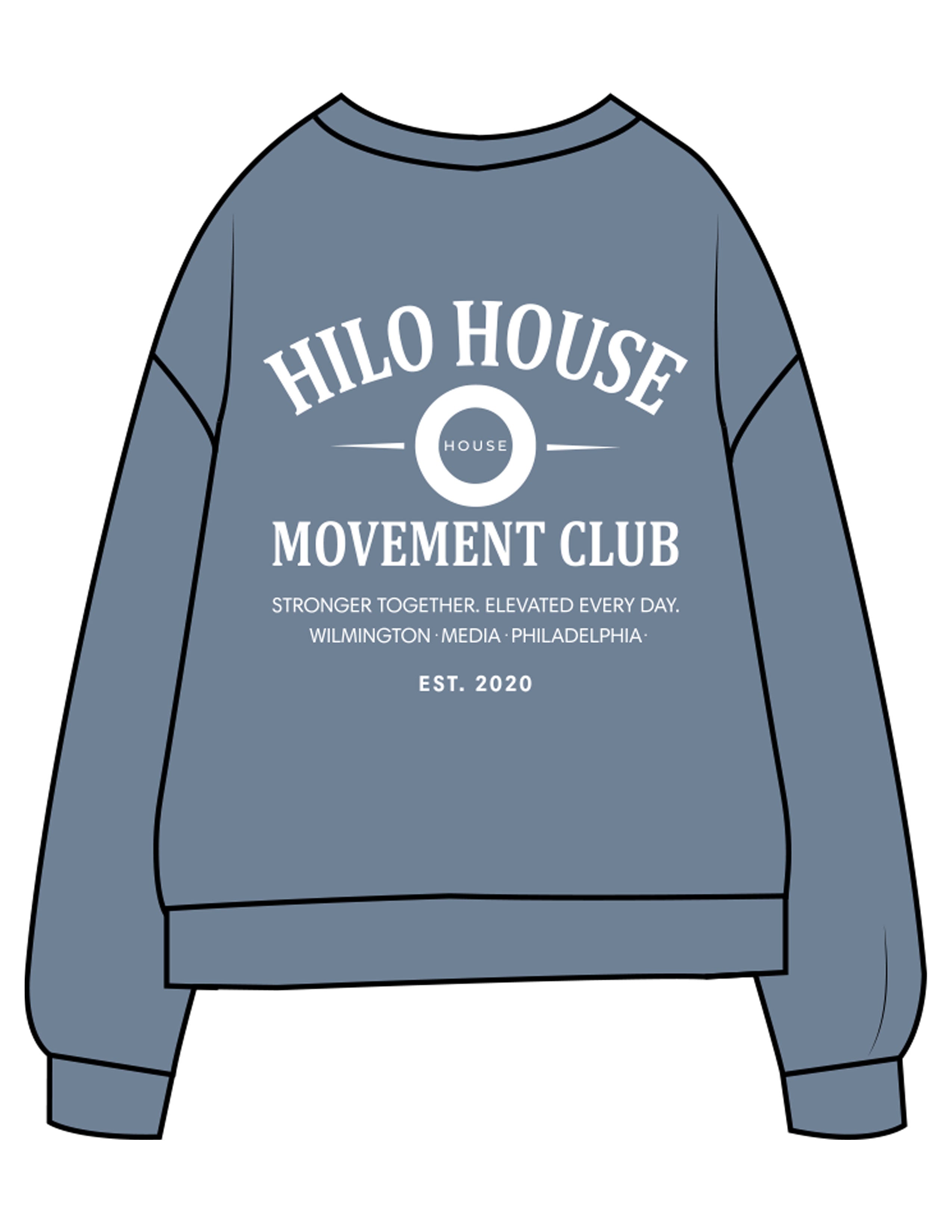 The Midweight Unisex Crewneck - Washed Slate - HiLo - Center Chest & Back Stacked - Printed - White