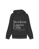 The Womens Hoodie - Washed Black - Megafit House - Left Chest & Back Stacked - Printed - White