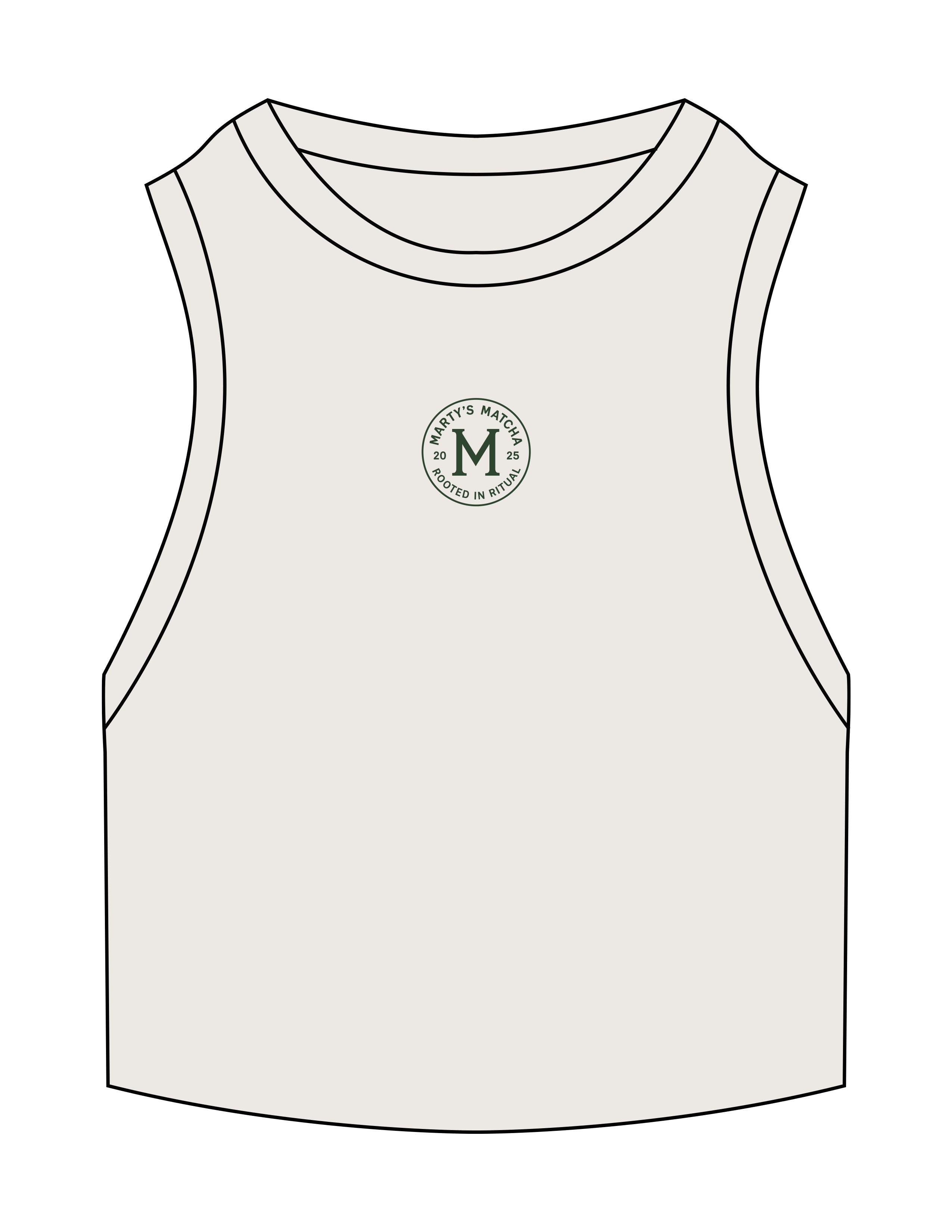 The Ribbed Crop Tank - Bone - Marty's Matcha - Center Chest Round - EMB - Green