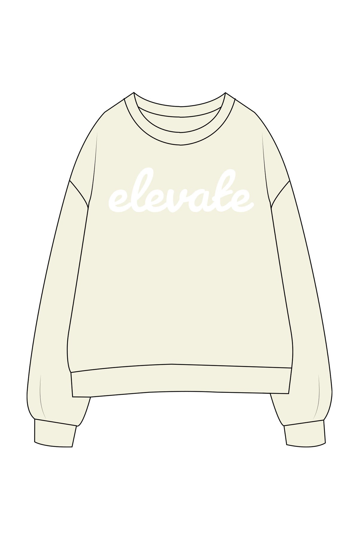 The Womens Crewneck - Butter - Elevate Pilates - Center Chest - Printed - Puff - White