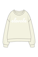 The Womens Crewneck - Butter - Elevate Pilates - Center Chest - Printed - Puff - White