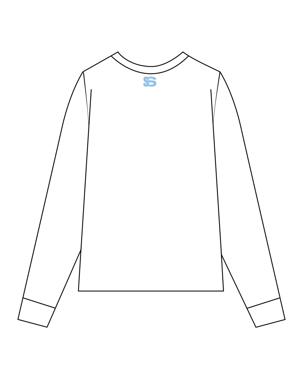 The Mens Long Sleeve - White - Sweatshack - Right Sleeve & Back Neckline - Printed - Blue
