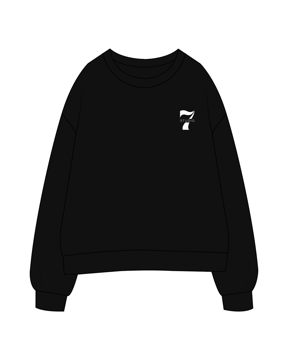 The Womens Crewneck - Black - STUDIO 7 - Left Chest Logo - Printed - White