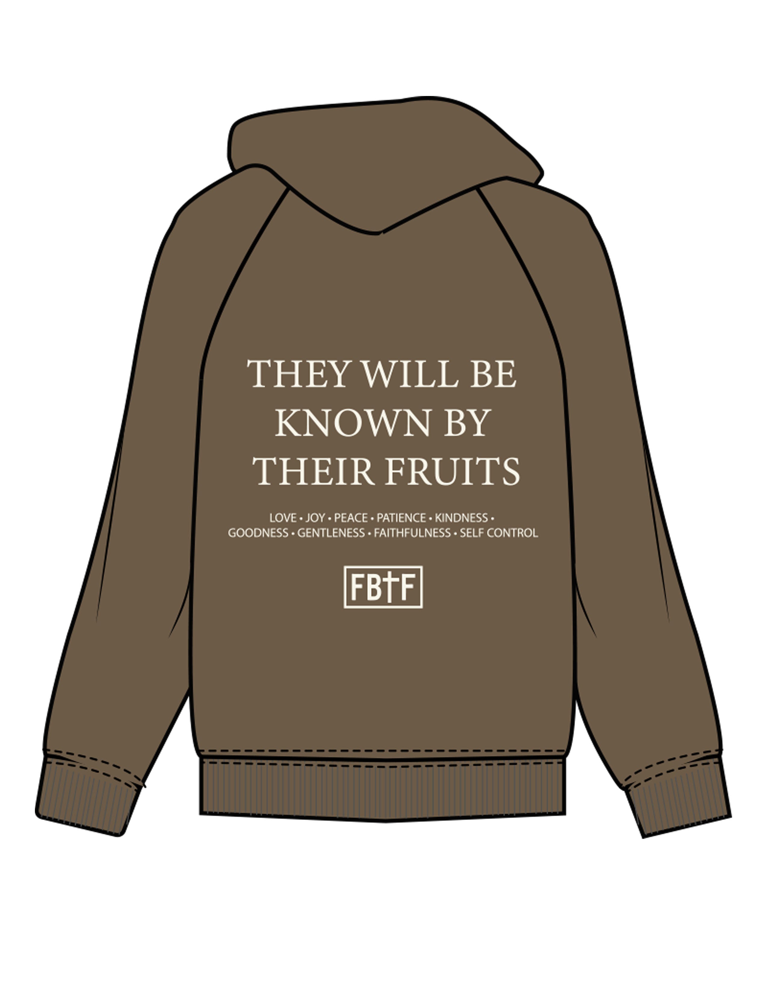 The Mens Classic Hoodie - Walnut -  Fed By The Fruit - Chest Stacked & Back Stacked - Printed - Off White