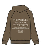 The Mens Classic Hoodie - Walnut -  Fed By The Fruit - Chest Stacked & Back Stacked - Printed - Off White