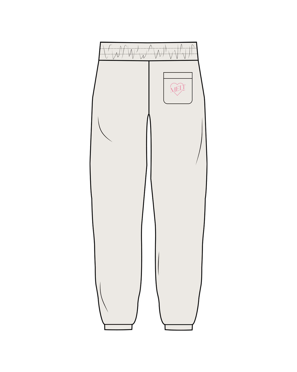 The Womens Sweatpants - Bone - Melt Hot Pilates - Right Back Pocket - Printed - Pink