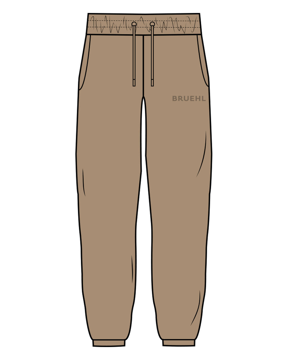 The Mens Classic Sweatpants - Sand - Bruehl - Left Leg - Text - Tone on Tone
