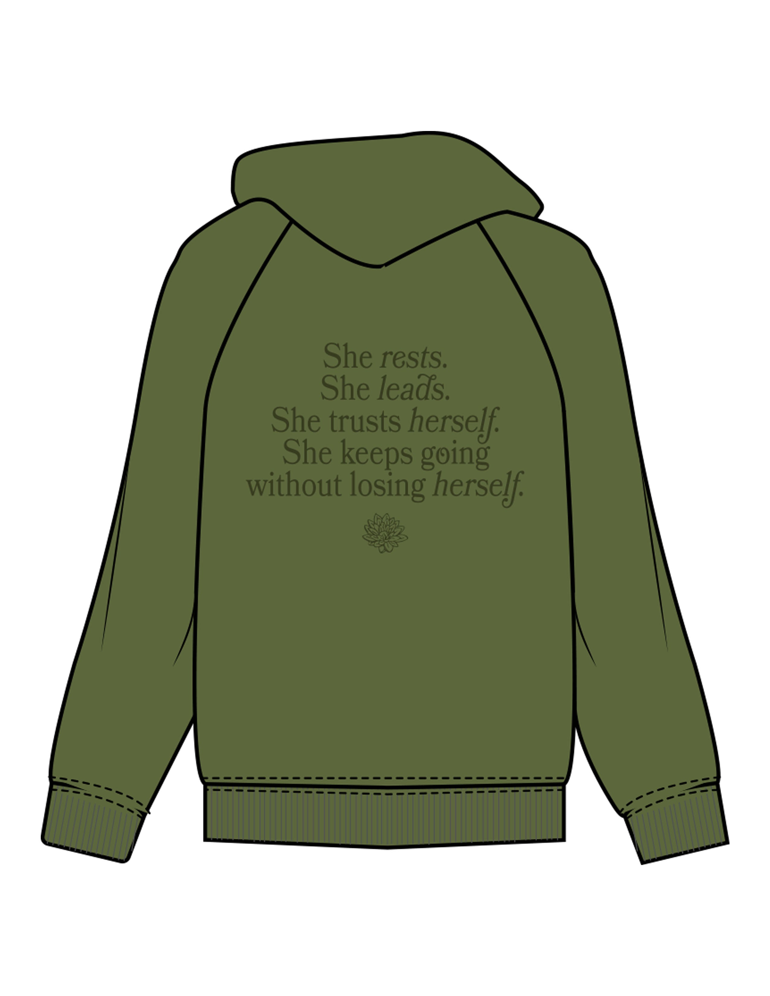 The Half Zip Hoodie - Olive - Balanced Self - Left Chest & Back Stacked - Printed - Dark Green