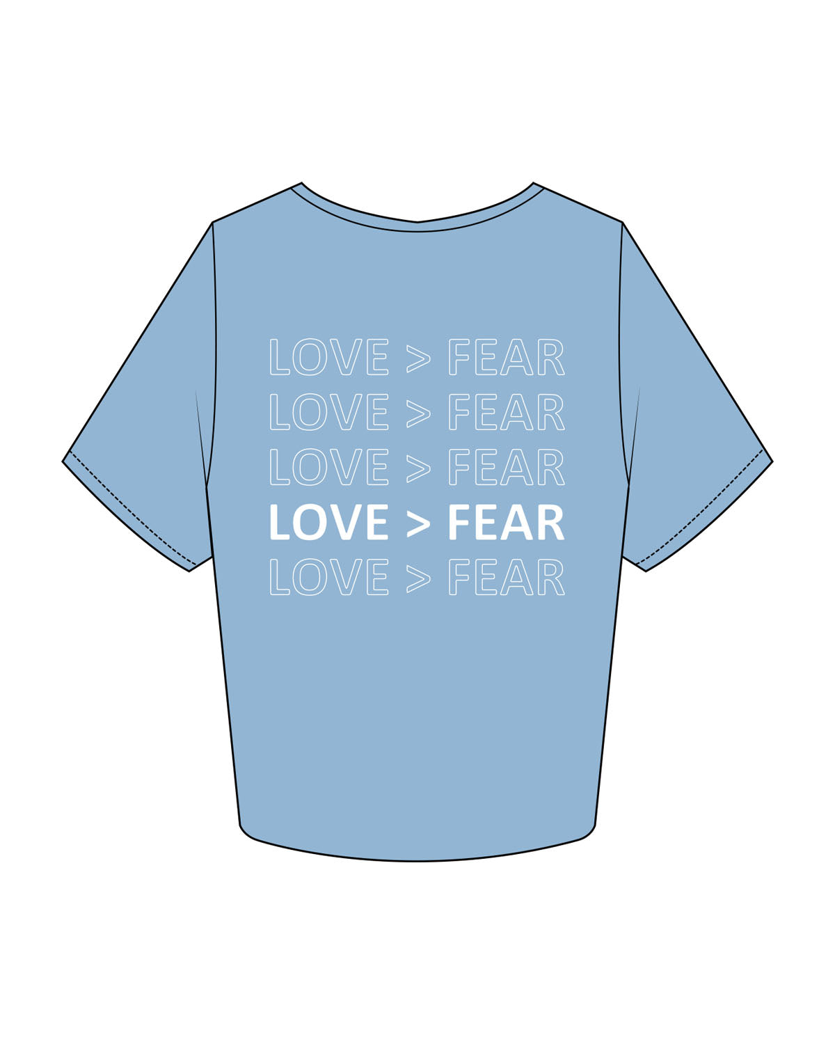 The Crop Tee - Carolina - Love > Fear - Center Chest & Back Stacked - Printed - White