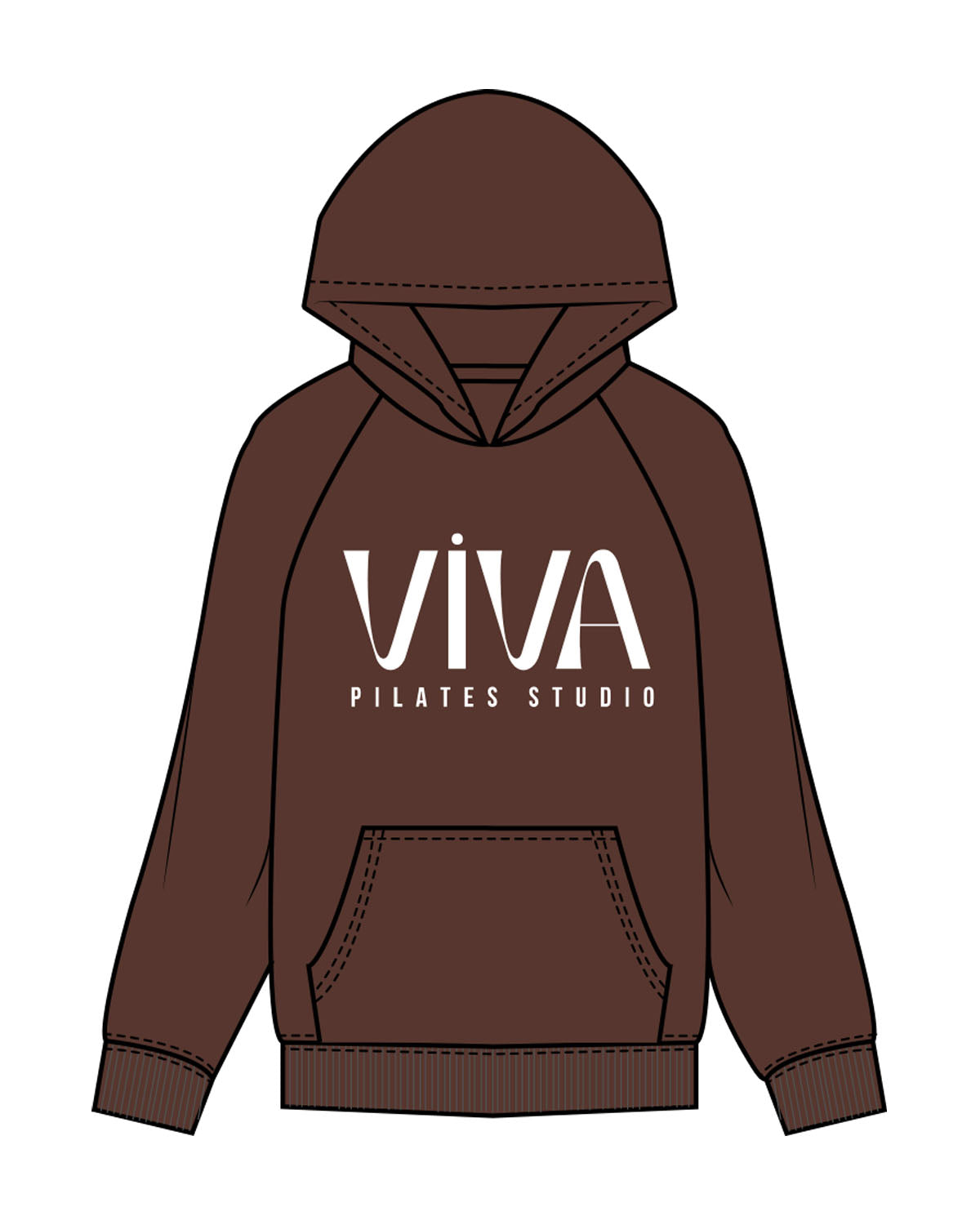 The Mens Hoodie - Chestnut - Viva Pilates - Center Chest Stacked - Printed - White