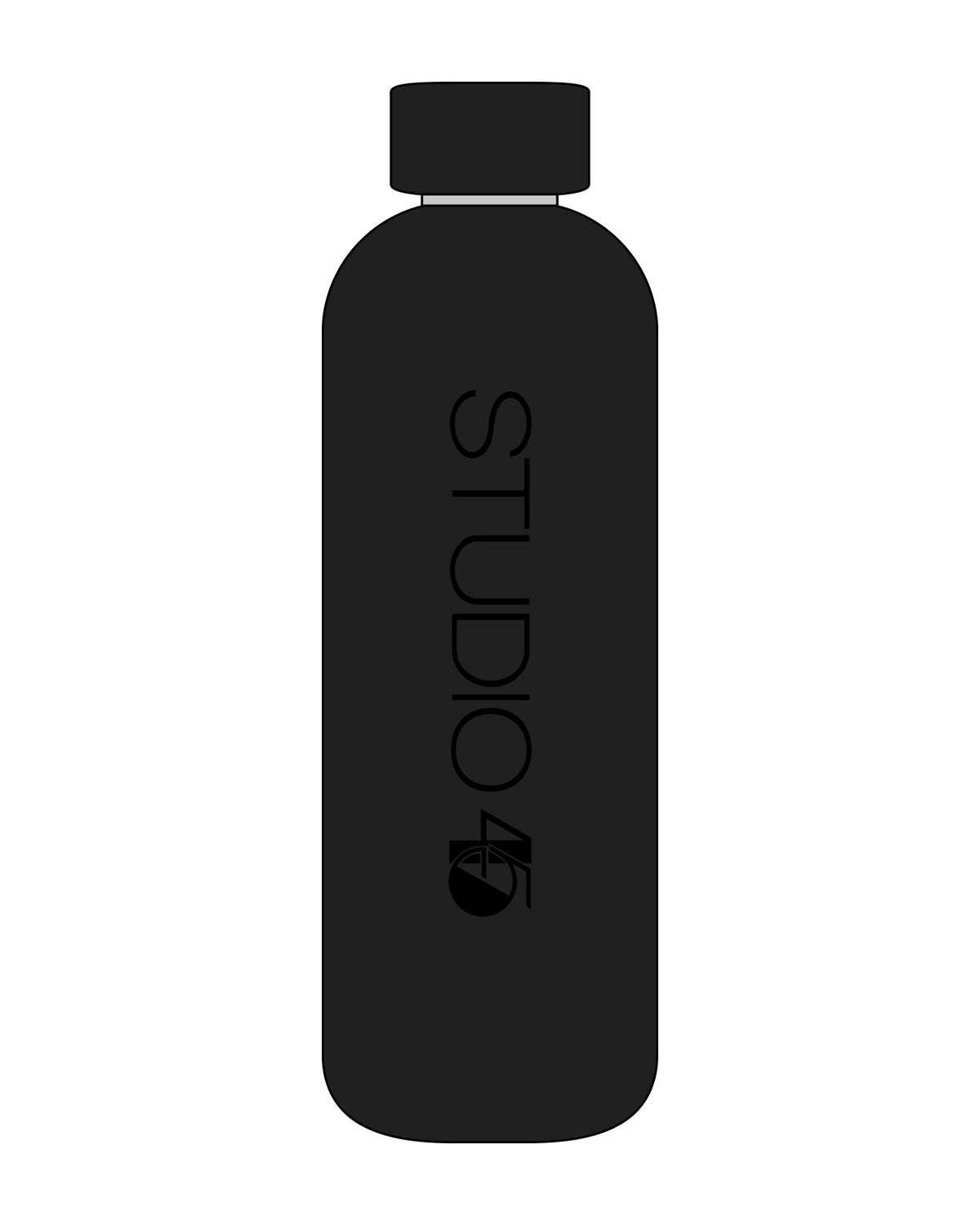The Water Bottle - Black - Studio 45 - Vertical Text - Tone on Tone