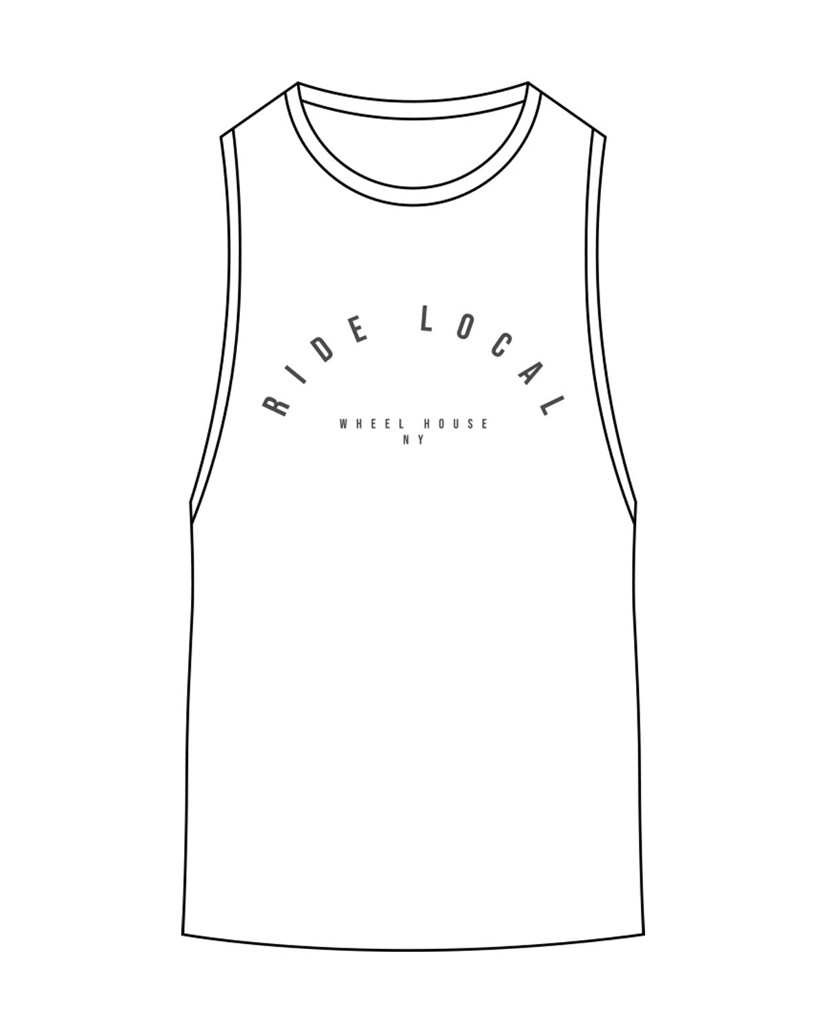 The Scoop Muscle Tank - White - Wheel House NY - Center Chest Arc & Center Back Stacked - Printed - Charcoal