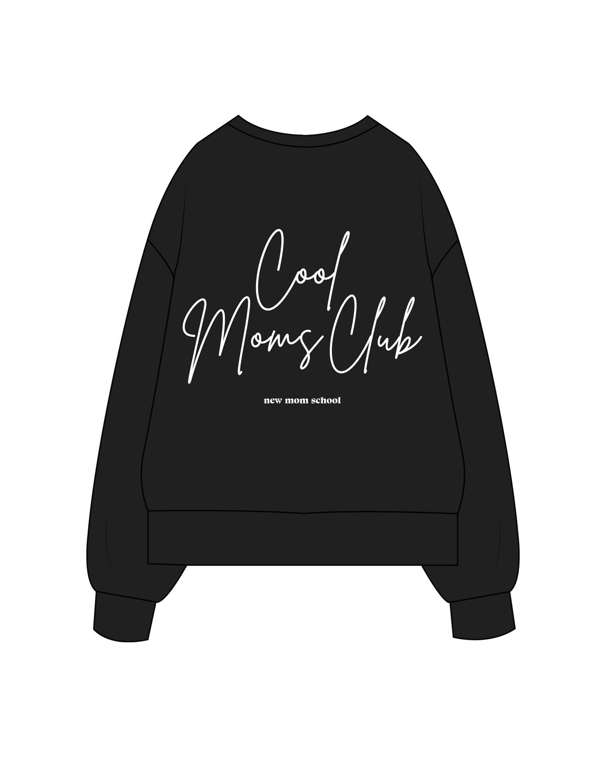 The Womens Heavyweight Crewneck - Black - New Mom School - Left Chest & Back Stacked - Printed - White