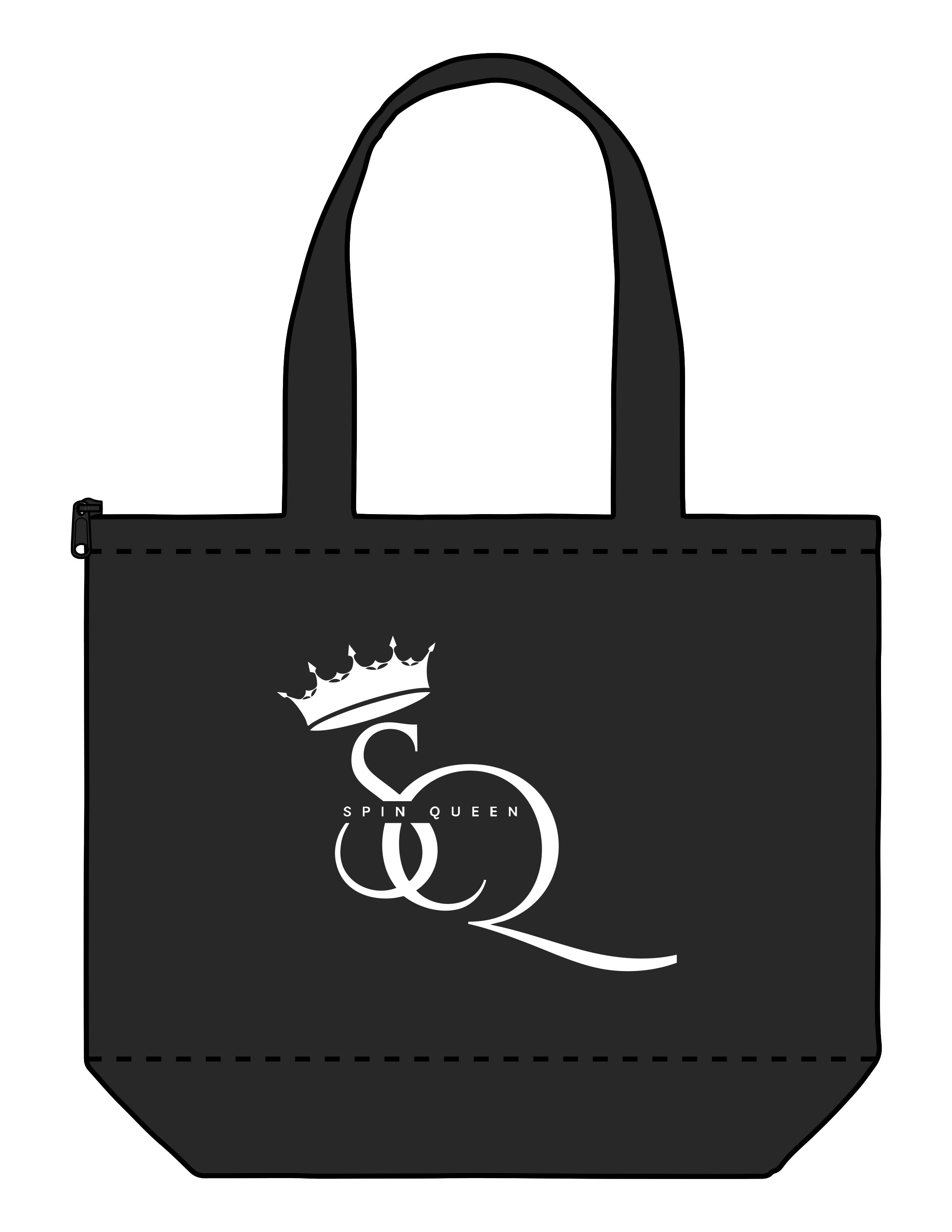 The Zipper Tote Bag - Black - Spin Queen - Center Body - Printed - White