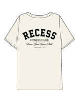 The Mens Boxy Tee - Off White - Recess Fitness - Left Chest & Back Stacked - Printed - Black