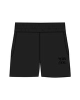 The Womens Sweat Shorts - Black - Wax & Co - Left Leg Corner Stacked - Black Puff