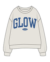 The Womens Crewneck - Washed Bone - GlowPilates - Center Chest Arc Stacked - Printed - Full Color