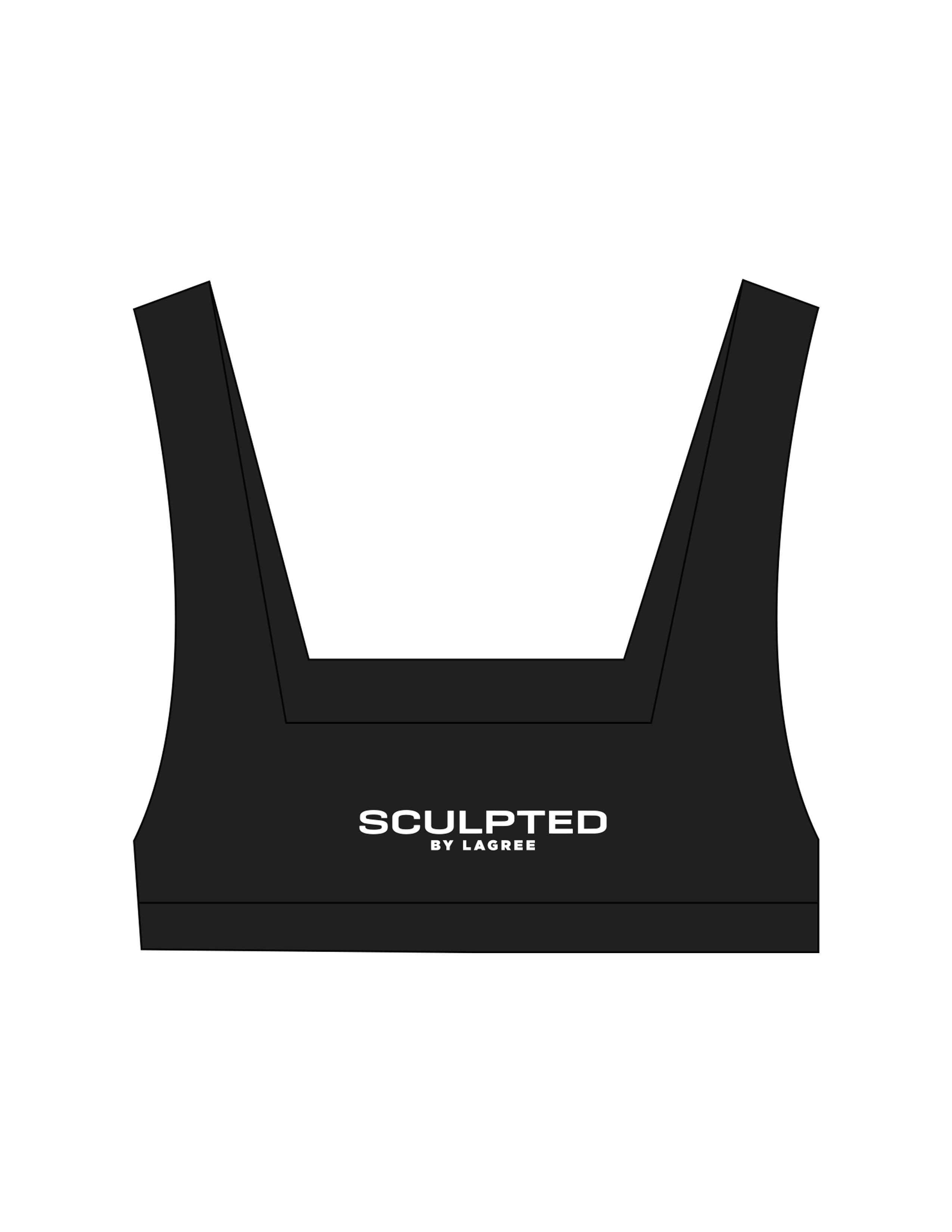 The Box Cut Bra - Black - Sculpted By Lagree - Center back - Printed - White