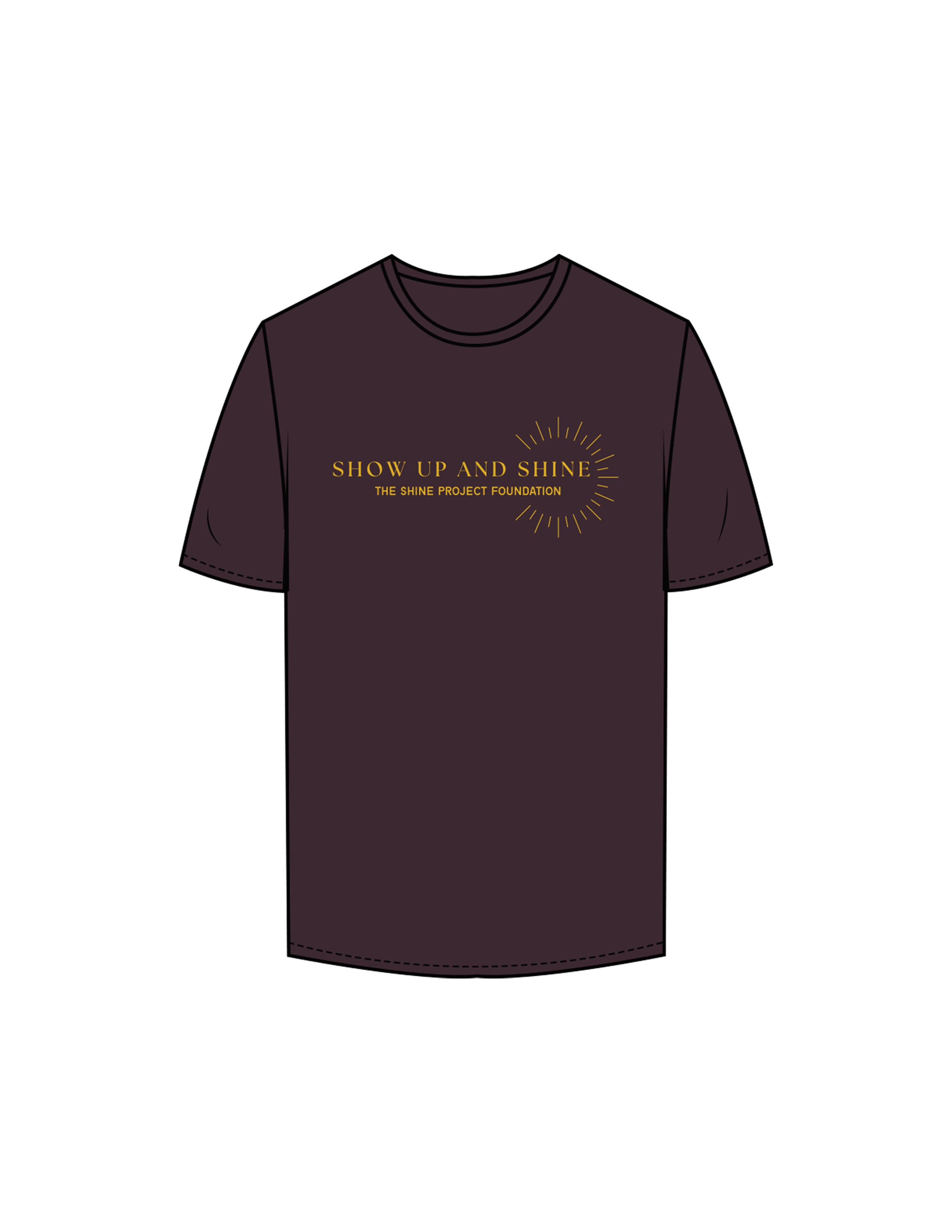 The Mens Tee - Plum - The Shine Project - Center Chest Stacked - Printed - Yellow