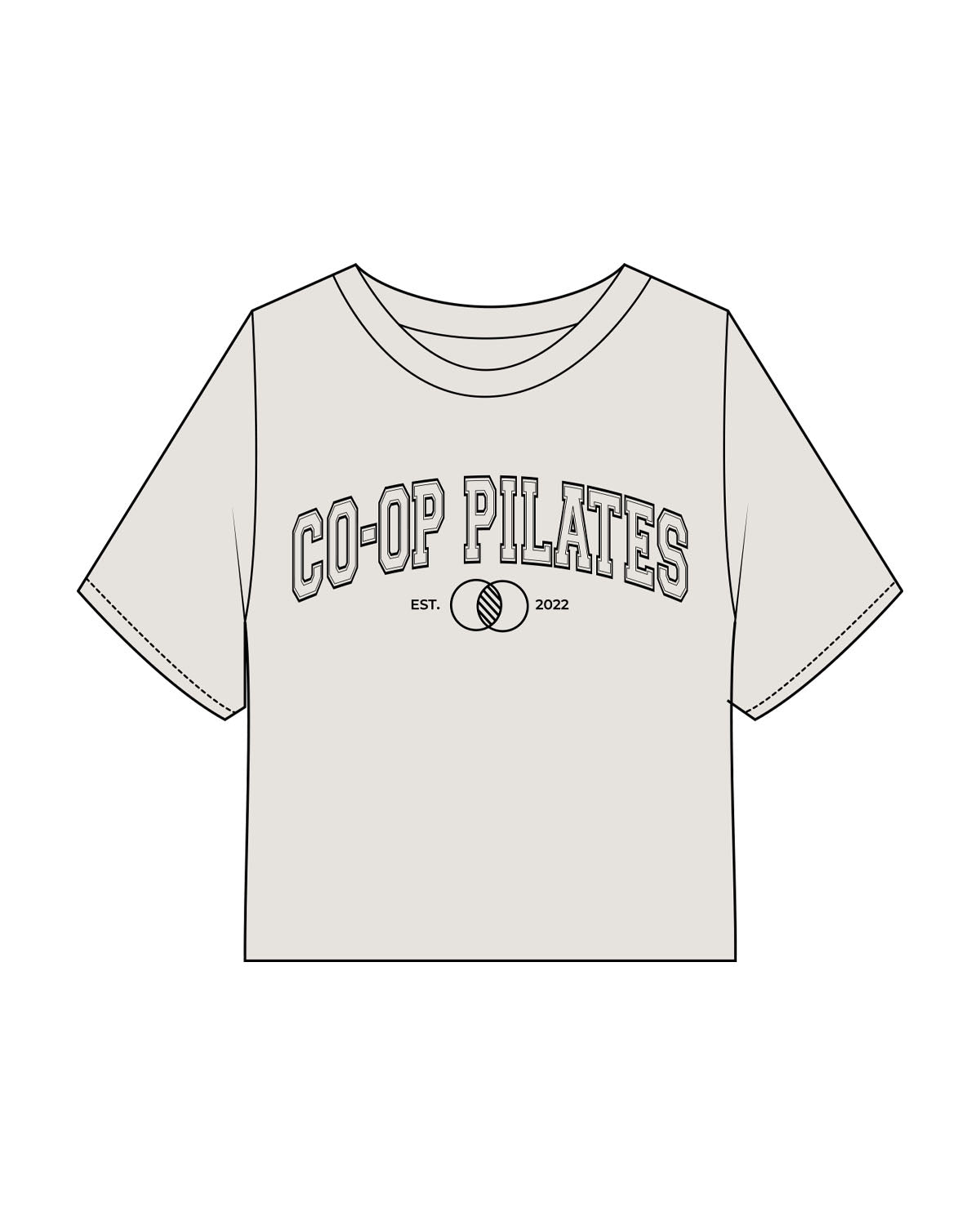 The Heavyweight Crop Tee - Washed Bone - Co-Op Pilates - Center Chest Stacked - Printed - Black