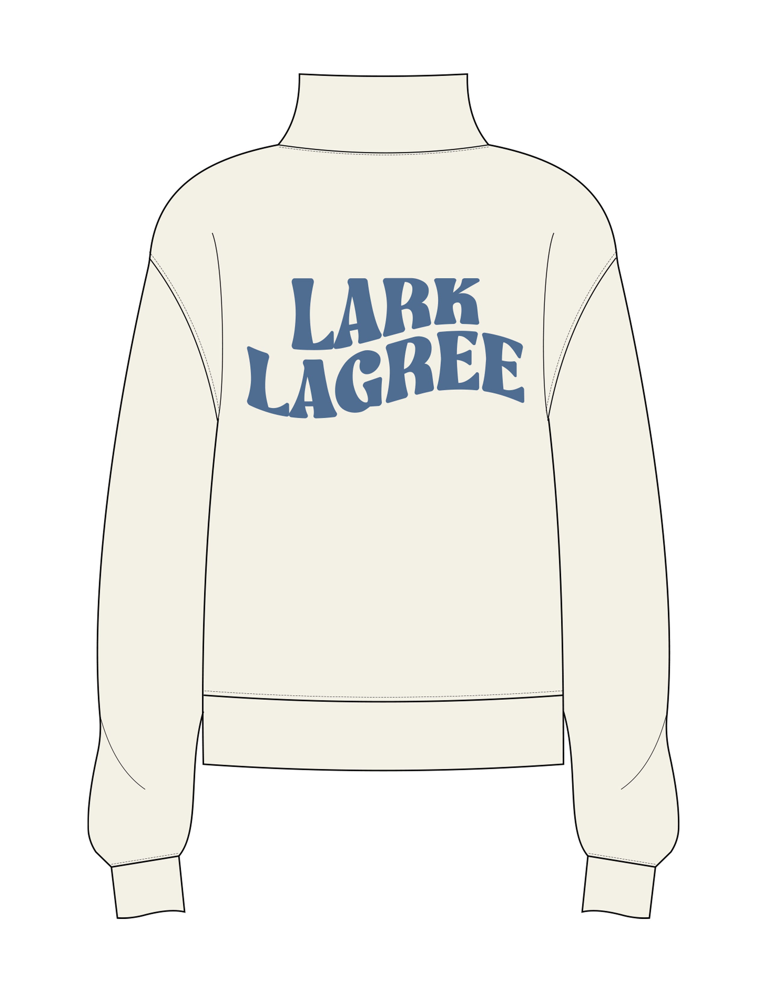 The Womens 1/4 Zip - Off White - Pure Movement LARK - Left Chest & Back Stacked - Printed - Blue