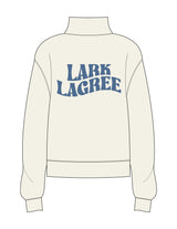 The Womens 1/4 Zip - Off White - Pure Movement LARK - Left Chest & Back Stacked - Printed - Blue