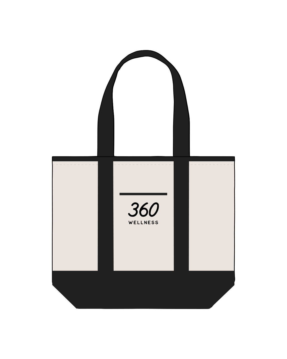 The Contrast Tote Bag - Natural / Black - 360 Wellness - Center Body Stacked - Printed - Black