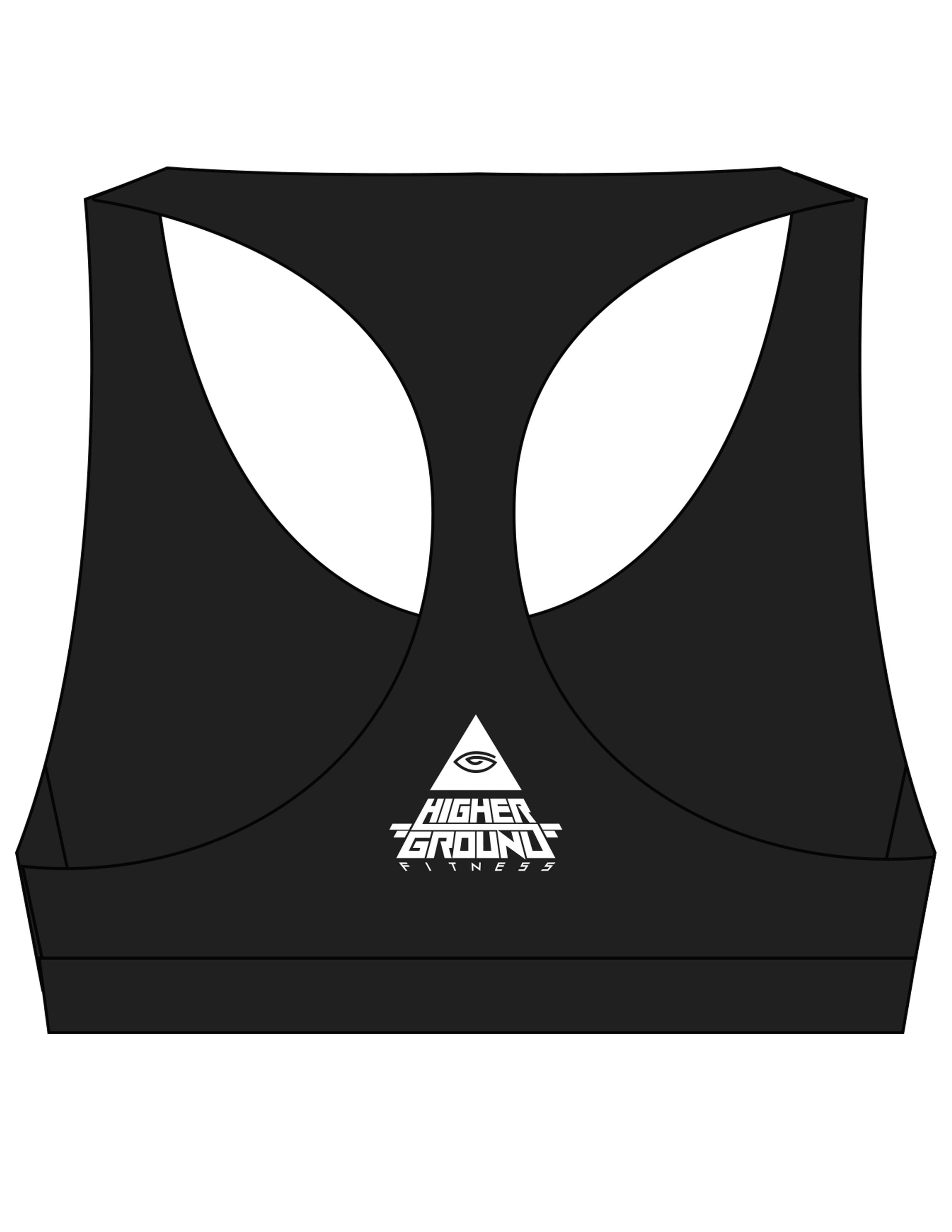 The Racer Bra - Black - Higher Ground - Center Back Pyramid - White