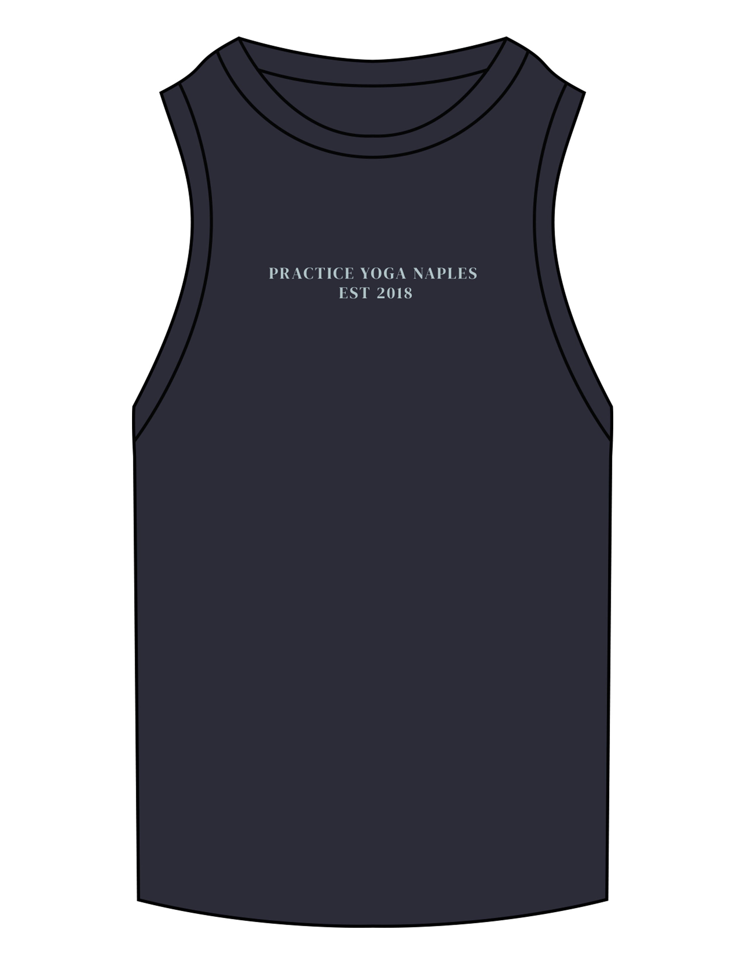 The Ribbed Full Length Tank - Navy - Practice Yoga - Center Chest Stacked - Embroidered - Sea Blue