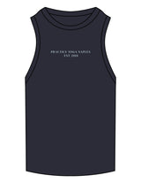 The Ribbed Full Length Tank - Navy - Practice Yoga - Center Chest Stacked - Embroidered - Sea Blue