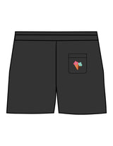 The Womens Sweat Shorts - Black - Stowe Sweets - Back Pocket - Printed - Full Color