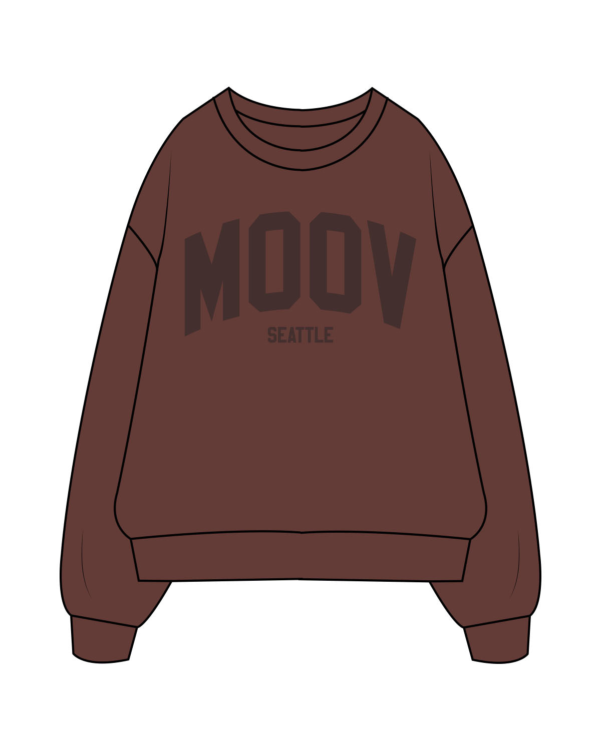 The Mens Crewneck - Chestnut - Moov Seattle - Center Chest Stacked - Printed - Old Burgendy