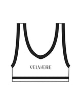 The Piped Bra - White - Velvaere - Center Back - Printed - Black