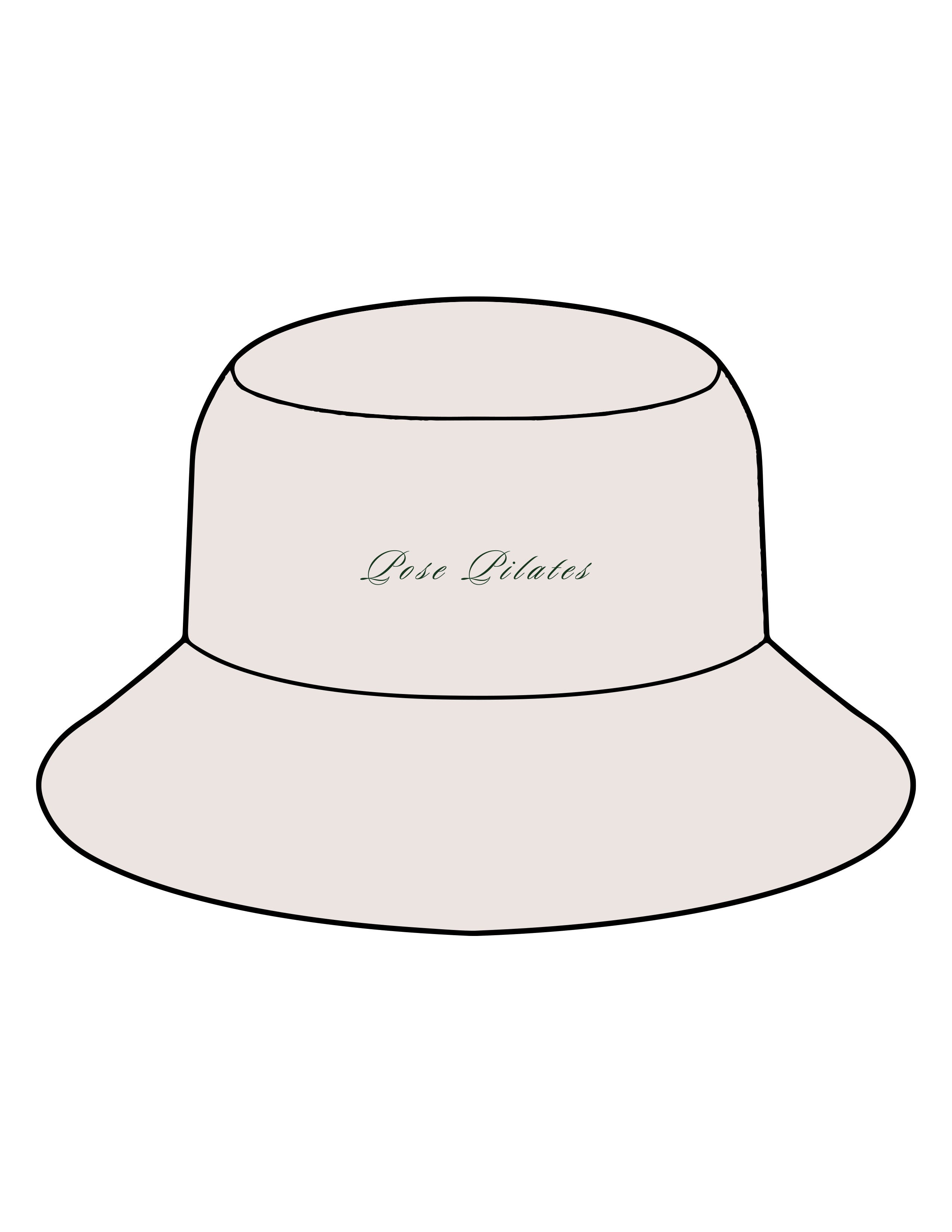 The Bucket Hat - Bone - Pose Pilates - Center Crown Script - Embroidered - Dark Green