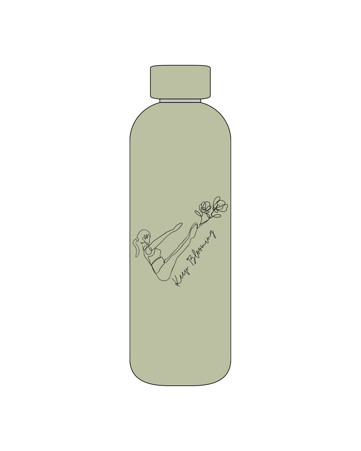 The Water Bottle - Pistachio - Bloom Pilates - Center - Printed - Black