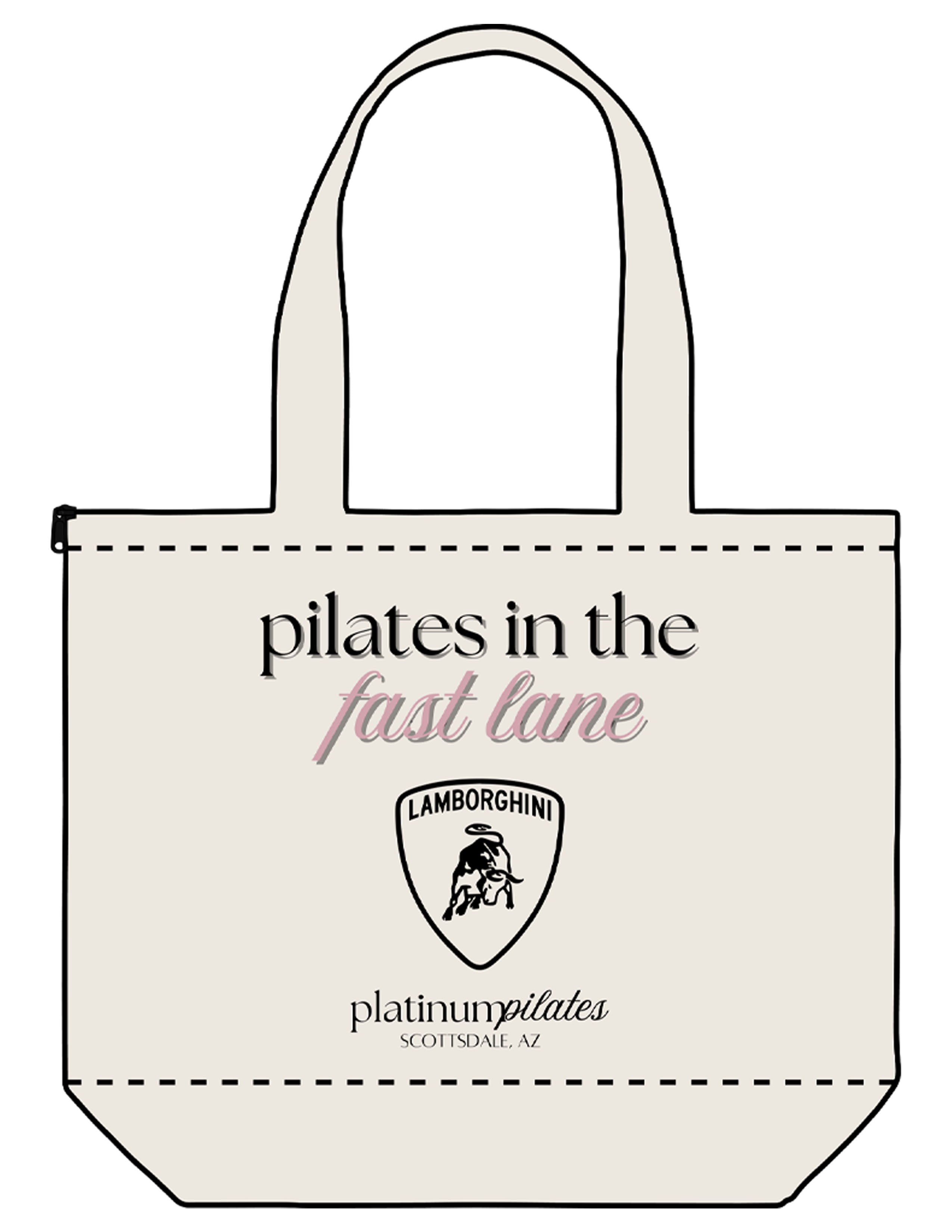 The Zipper Tote Bag - Natural - Platinum Pilates - Front Full Body - Printed - Full Color