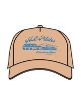The Foam Trucker - Khaki - Powerhouse Fitness - Center Crown "PILATES" - Printed - Blue
