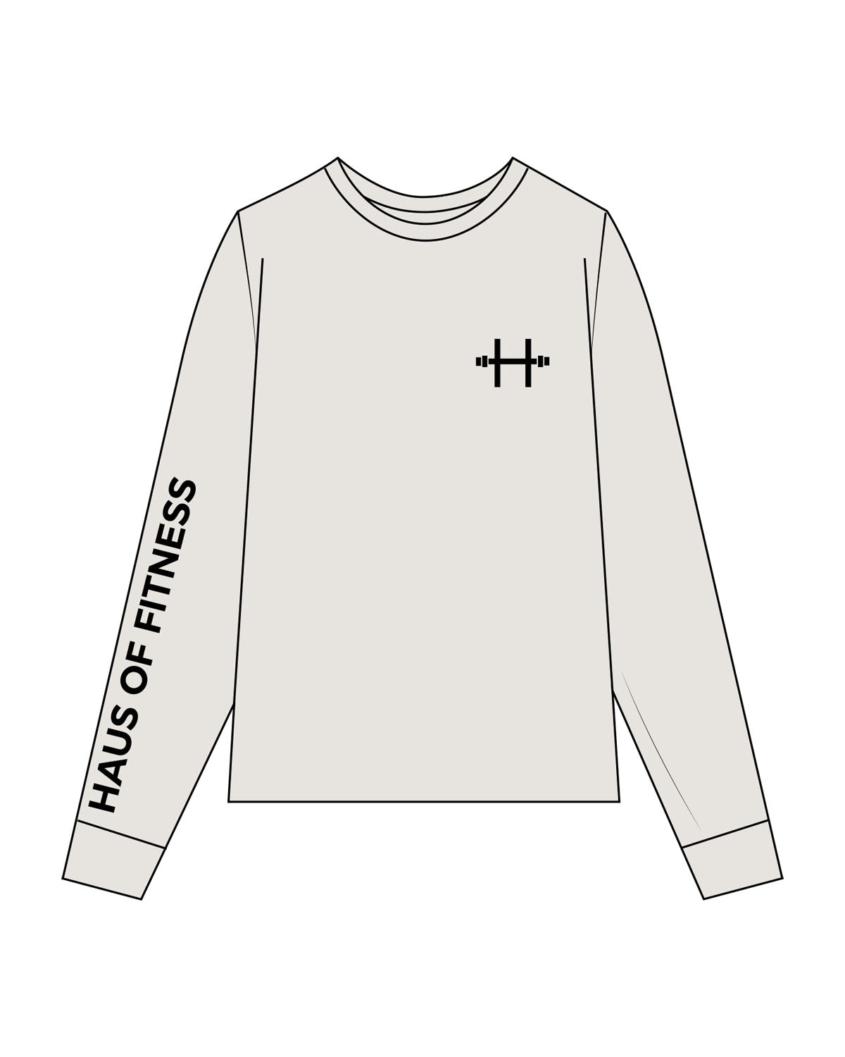 The Mens Heavyweight Long Sleeve - Washed Bone - Haus of Fitness - Left Chest & Right Sleeve - Printed - Black