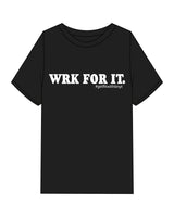 The Womens Heavyweight Tee - Black - WRKFORIT - Center Chest Stacked - White
