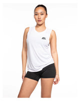 The Scoop Muscle Tank - White - Pilates Collective - Left Chest Stacked - Printed - Black