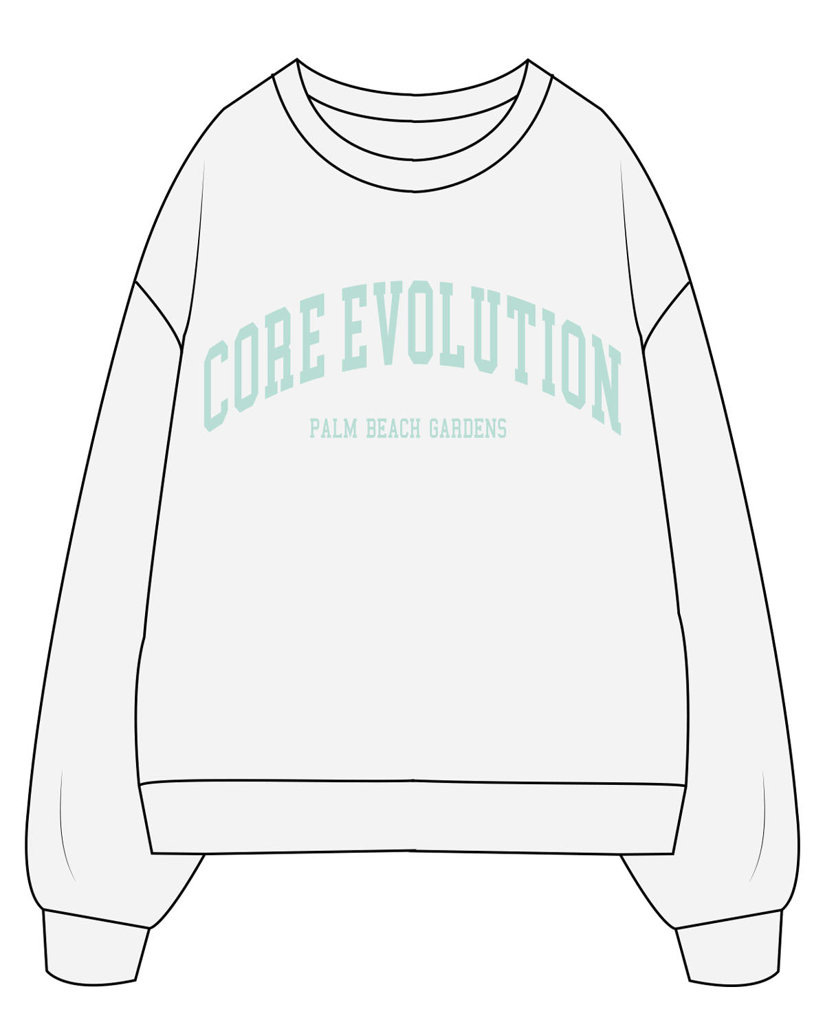 The Mens Crewneck - White Heather - Core Evolution - Center Chest Stacked - Teal